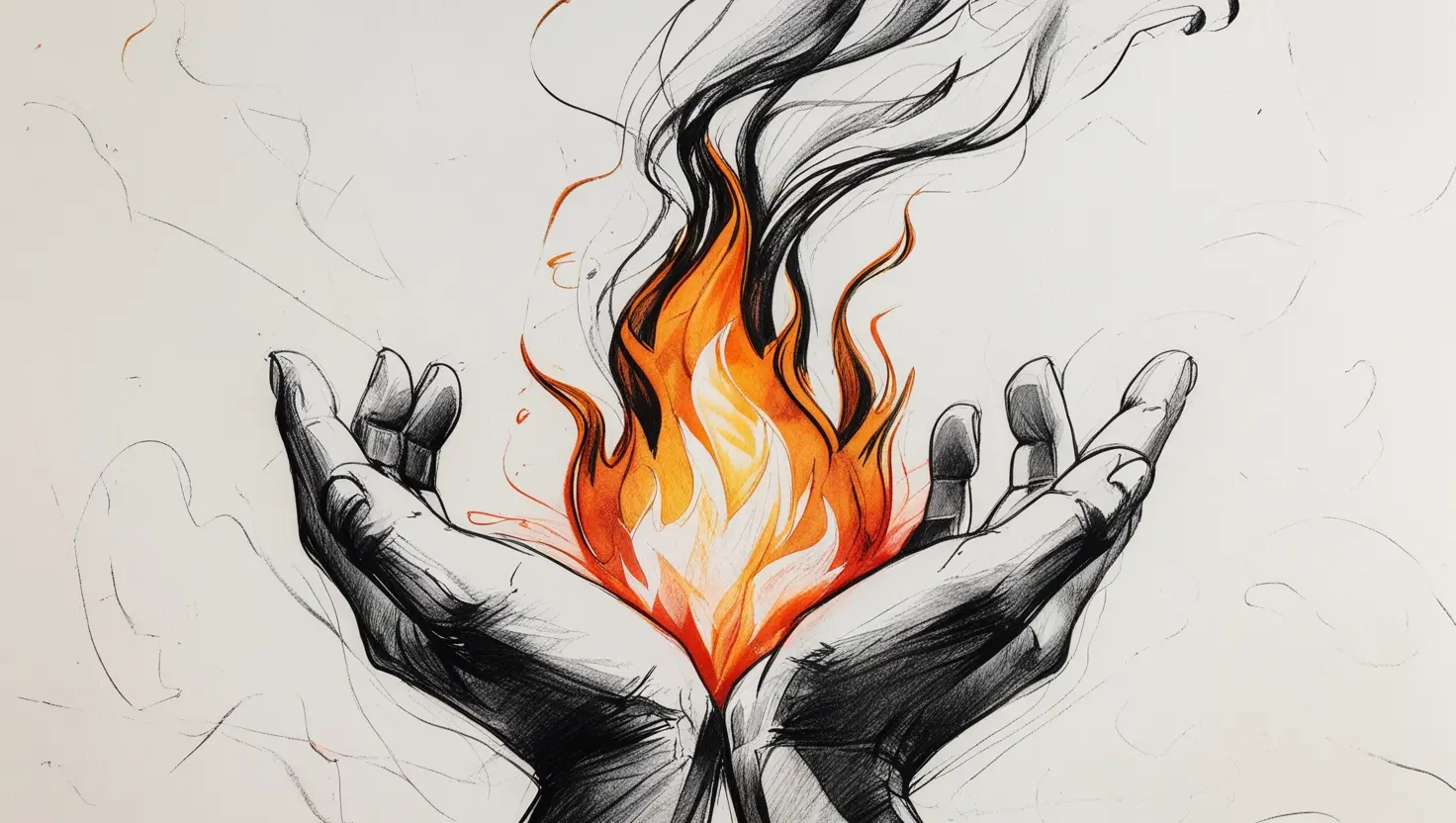 Pencil sketch of a glowing flame in muted colors, representing the power of brazen impudence, inner strength, and manifestation.