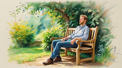 Man in peaceful garden setting representing inner wisdom and self-guidance discovery