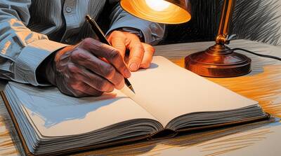 Man writing in journal making commitment to personal transformation and inner work
